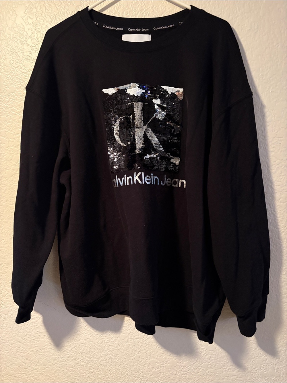 Calvin Klein Jean Crewneck Sweater with Sequin CK Logo